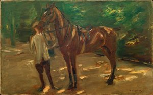 Reitknecht mit Pferd