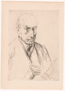 Selbstporträt von Max Liebermann, Zeichenstift in der Hand