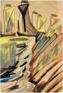 Kurenkähne am Deich von Max Pechstein