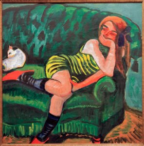 Mädchen auf grünem Sofa von Max Pechstein