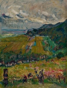 Pfalzische Landschaft, Weinlese in Neucastel von Max Slevogt