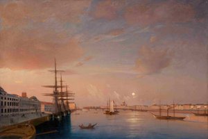 Blick auf die Blagoweschtschenski-Annunciationsbrücke und die Nikolaevskaya-Uferpromenade, um 1852