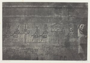 Großer Tempel von Dendérah (Teutyres), Skulpturen der hinteren Fassade; Oberägypten, Platte 20 aus dem Album "Egypte, Nubie, Palestine et Syrie" (1852) von Maxime Du Camp