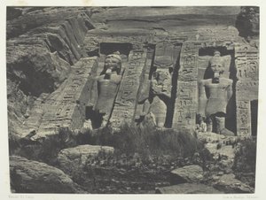 Ibsamboul, südlicher Teil des Spéos von Hathor; Nubien, Tafel 110 aus dem Album "Ägypten, Nubien, Palästina und Syrien" (1852)