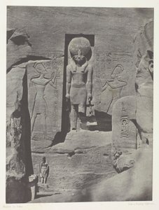 Ibsamboul, Skulpturen am Eingang des Spéos von Phrè, Nubien, Tafel 105 aus dem Album "Ägypten, Nubien, Palästina und Syrien" (1852) von Maxime Du Camp