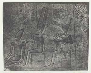 Palais de Karnak, Äußere Skulpturen des Granitheiligtums, Theben, 1849-51, gedruckt 1852 von Maxime Du Camp
