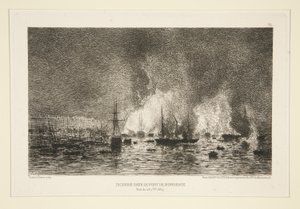 Feuer im Hafen von Bordeaux von Maxime Lalanne