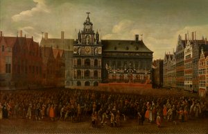 Die Verkündung des Friedens von Münster auf dem Grote Markt in Antwerpen