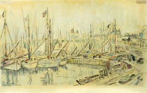 Barges on the Seine; Les Peniches sur la Seine von Maximilien Luce