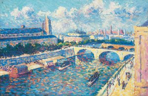 Paris, die Seine und der Quai de la Mégisserie vom Quai de l