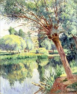 Das Pfarrhaus und die Weide am Flussufer von Maximilien Luce