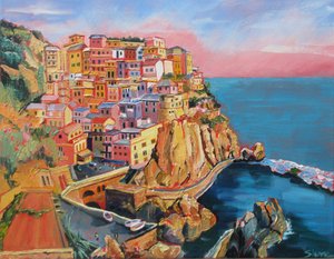 Buntes Italienisches Küstendorf von Maxine Shore
