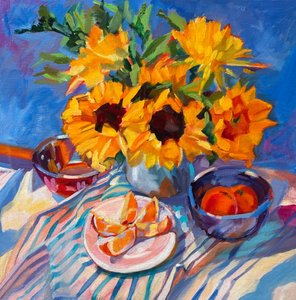 Lebendige Sonnenblumen und Orangen von Maxine Shore