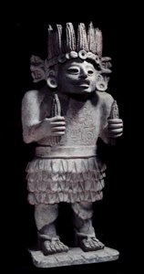 Präkolumbianische Zivilisation: Maya-Statue, die den Gott der Mägde darstellt. Paris, Musée de l