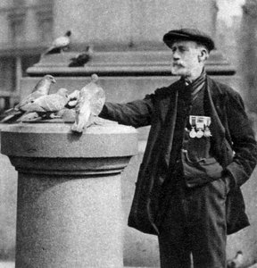 Ein alter Soldat mit einigen Tauben, Trafalgar Square, London, 1926-1927 von McLeish