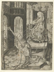Der heilige Bernhard kniend vor Maria mit Kind von Meester IAM van Zwoll