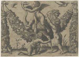 Drei Putti mit einem Strauß (Wandteppiche des Papstes von Raffael)