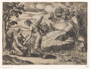 Venus schickt Psyche zu einer von Drachen bewachten Quelle von Meester van de Dobbelsteen