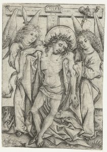 Der Leib Christi, unterstützt von zwei Engeln von Meester van het Amsterdamse Kabinet