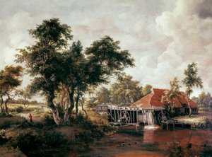 Wassermühle mit großem rotem Dach