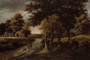 Waldlandschaft mit Figuren auf einem Pfad