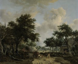 Waldlandschaft mit fröhlicher Gesellschaft in einem Wagen