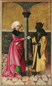 Die Überbringung der falschen Botschaft durch den Teufel (Legende der Hll. Cosmas und Damian) von Meister der Legendenszenen