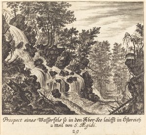 Ansicht eines Wasserfalls, Österreich von Melchior Küsel after Johann Wilhelm Baur