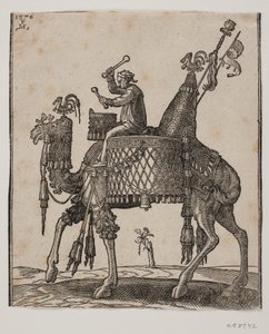 Ein prächtig ausgestatteter Dromedar mit einem Pauker als Reiter von Melchior Lorck