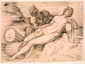 Ein Satyr, der die schlafende Antiope ausspioniert von Melchior Lorck