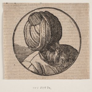 Rundes Medaillon mit dem Büste eines bärtigen, turbantragenden Mannes, diagonal von oben gesehen, 3/4 Profil nach rechts von Melchior Lorck