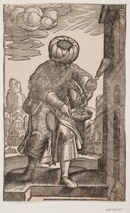 Ein Saquatz mit seinem Wassersack unter dem Arm von Melchior Lorck