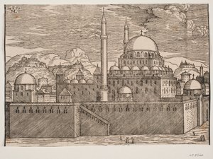 Idealisiertes Bild der Bayazidiye-Moschee, von Südosten gesehen