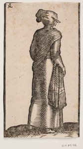 Frau, schräg von hinten gesehen, nach rechts gehend