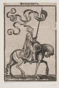 Berittener Fahnenträger, Profil nach rechts; die Standarte ist zweischwänzig; der Reiter ist unbewaffnet; auf dem Rücken des Pferdes vor ihm befindet sich ein wurstförmiger Sack zum Tragen von Gepäck