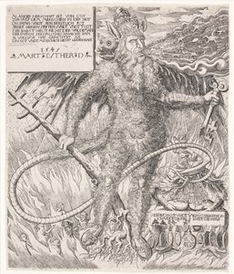 Der Papst als Wilder. Satirische Allegorie von Melchior Lorck