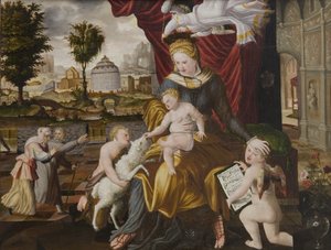 Die Jungfrau Maria und das Kind, der kleine Johannes und zwei Engel von Melchior Lorck