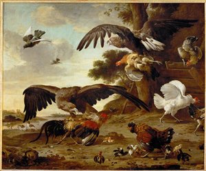 Adler greifen Hühner an von Melchior de (manner of) Hondecoeter