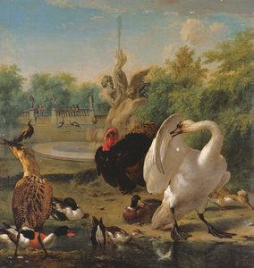 Ein Park mit Schwan und anderen Vögeln von Melchior de Hondecoeter