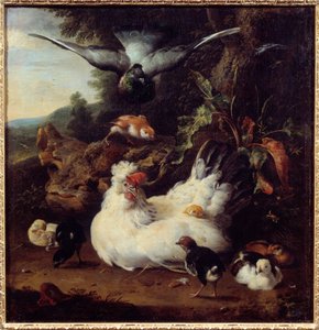 Eine Henne und ihre Küken von Melchior de Hondecoeter