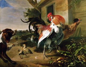 Geflügel und Spaniel in einem Bauernhof von Melchior de Hondecoeter