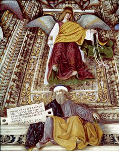 Darstellung von Baruch (Baruch ben Neria), Schüler von Jeremia, und einem Engel. Fresko von Melozzo da Forli (Melozzo degli Ambrosi) (1438-1494). Kuppel der Sakristei von Sankt Markus (Marco), Heiligtum der Santa Casa, Loreto von Melozzo da Forli