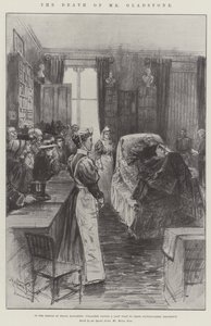 Der Tod von Mr. Gladstone, im Tempel des Friedens, Hawarden, Dorfbewohner besuchen ihren berühmten Nachbarn ein letztes Mal von Melton Prior