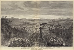 Der Zulukrieg, Vormarsch der britischen Truppen auf Ulundi, die Kraal des Königs in der Ferne von Melton Prior