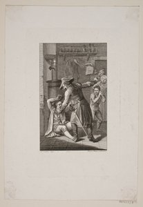 Illustration mit uniformierter Person im Kampf mit einem liegenden Mann von Meno Haas