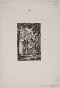 Illustration mit Wächter, der ein junges Paar grüßt