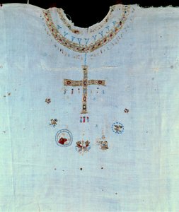 Merowingische Kunst: priesterliche Kleidung von Saint Bathilde (626-680) Königin der Franken und Frau von Clovis II, dann Nonne im Kloster von Chelles. Chelles. Musee Alfred Bonno von Merovingian