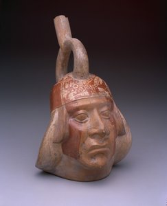 Steigbügel-Ausgussgefäß: Porträtkopf, 200-500 n. Chr. (Keramik mit Engobe) von Mesoamerican Mesoamerican