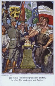 Einheit der deutschen Völker, Propagandapostkarte von Mesopotamian