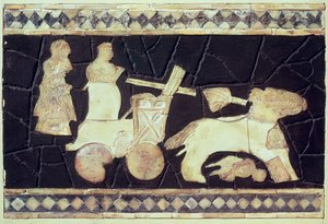 Kriegsschariot, gezogen von zwei Pferden, 2800-2300 v. Chr.